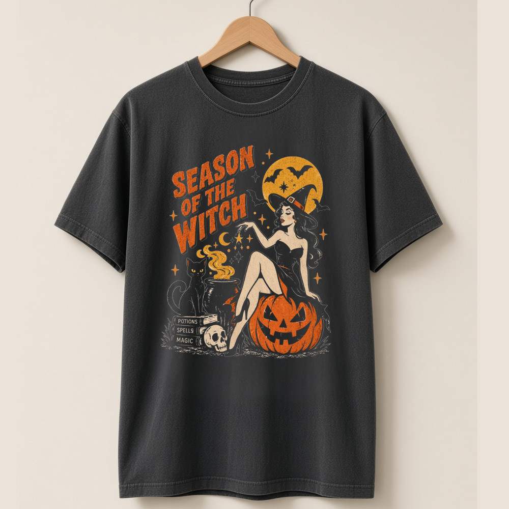 Comfort Colors Season of the Witch Halloween Pumpkin Cat Pot Skull T-Shirt